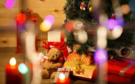 Christmas Gifts - bokeh, candles, gifts, christmas