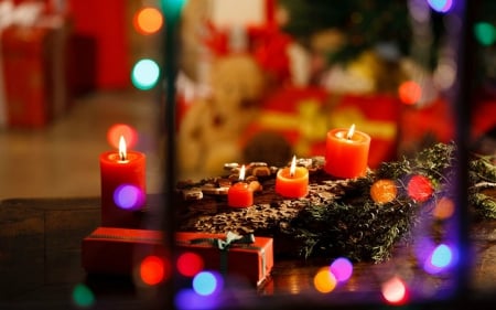 Merry Christmas - bokeh, candles, Christmas, decor