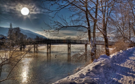 Magical Winter - river, winter, lake, morning, light, reflection