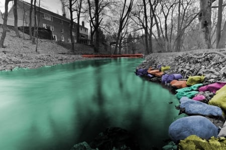 Rainbow Pond - rainbow, rainbow pond, scenic pond, pond, monochrome pond