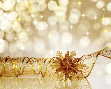 Christmas Ribbon - ribbon, bokeh, gold, Christmas