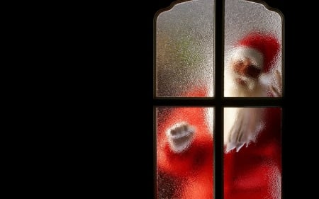 Santa - red, glass, black, window, santa, christmas