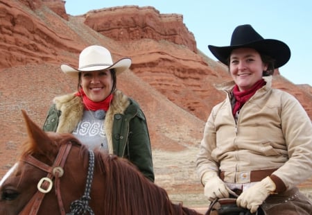 Horse Back Riders - girls, horse, cowgirl, hat