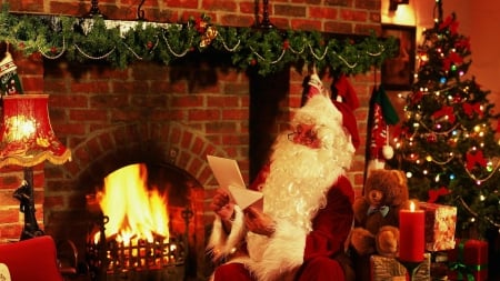 Santa Claus Relaxing By The Warm Fire - santa, fireplace, xmas, christmas