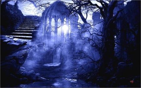 Ruinas de noche - noche, color, pasion, fantasia