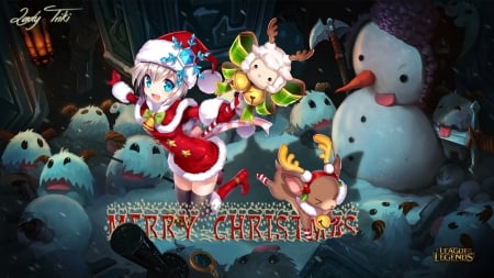 Christmas - snowman, girl, winter, poro, christmas, cg, santa, lol, game, snow