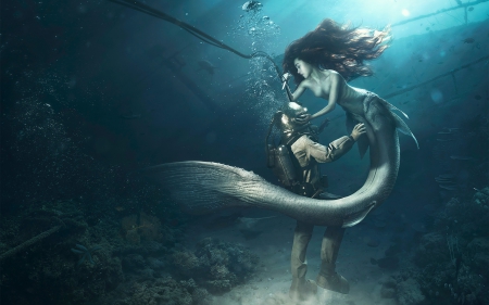 Diver / Mermaid - oceans, abstract, mermaid, diver, beautiful, water, fantasy