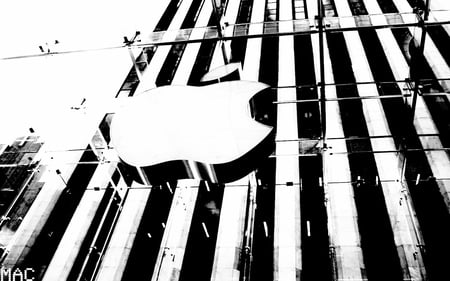 Black and White Apple Building - apple building, black and white, gg