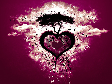 Artsy Heart Island - heart, valentines, valentines day, purple heart, artsy, love, tree, purple, valentine