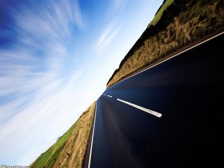 Roads - fields, sky, abstract, cool, vista, highway, new