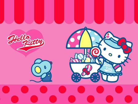 Hello Kitty - cart, dress, cute, hello kitty, mouse, bow, pink, candy