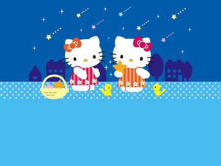 Hello Kitty - birds, dress, cute, hello kitty, night, bow, stars, pink