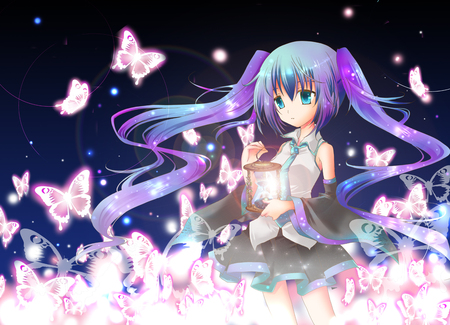 Miku Hatsune - anime, vocaloid, miku, butterflies