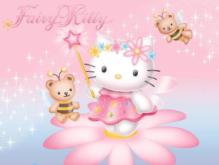 Hello Kitty - wand, bee, dress, flower, pink, wings, hello kitty, cute, bow