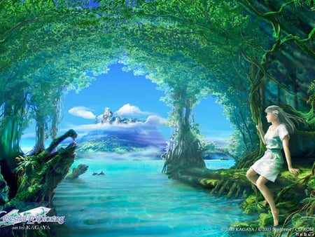 	 Reverie in front of a magical landscape - reverie in front of a magical landscape, fantasy art