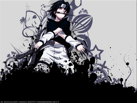 sasuke playing with sharp metals - sasuke, naruto, shuriken, shinobi