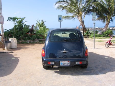 California Dreaming in Waikiki (My PT on the Beach in Waikiki; see it's plates) - o ahu, honolulu, beach, pt cruiser, california plates, waikiki, sand