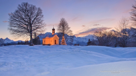 Bavarian Church in Winter - nature, bavaria, church, snow, winter