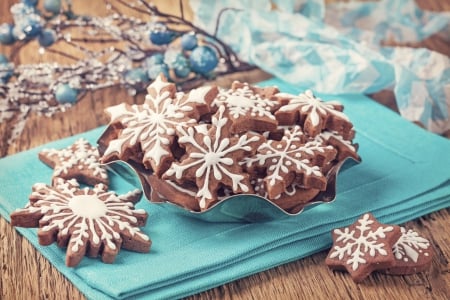 Loving Christmas ♥ - christmas, white, snowflakes, special, brown, cookies, turquoise