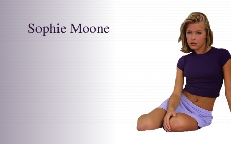 Cute Sophie - purple t shirt, actress, moone, light blue mini skirt, sophie, blonde