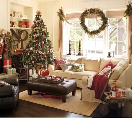 Christmas home decorations - fireplace, home, decorations, christms tree