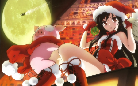 santa girl  - moon, Kuroyukihime, santa, anime, accel world, suit