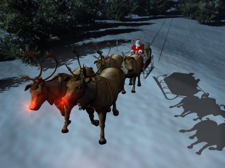 The Red Nose Reindeers - christmas, sleigh, santa, winter, artwork, snow, xmas