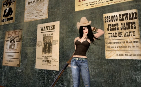 Bounty Hunter - women, girls, fun, models, hat, female, cowgirl, jeans, cowgirls, hats, western, rifle, anime, style, fashion, boots, guns