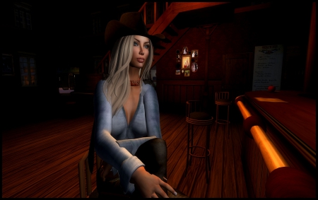 Belly Up To The Bar - jeans, hat, cowgirl, bar