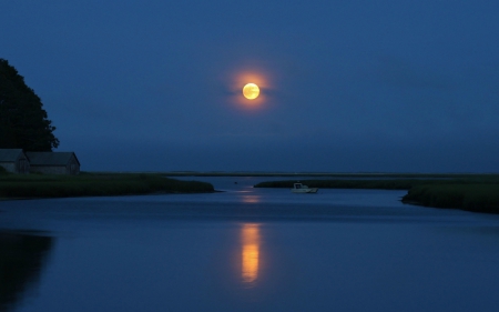 Emergence of the moon - great, moon, night, sea