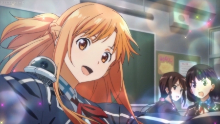 Asuna - asuna, yuuki asuna, cute, happy, anime girl, adorable, girl, smiling, classroom, pretty, kawaii, class, sweet, brown hair, anime, asuna yuuki, long hair, yuuki, nice, sword art online, lovely, smile, scene, female, sao