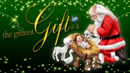 Greatest Gift - Christmas Birth, Kneeling Santa, Christ Santa, nativity, Santa, Christmas