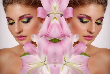 Beauty - flowers, collage, pink, woman