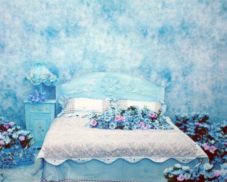 Bedroom - style, bed, wall, blue, bedrood