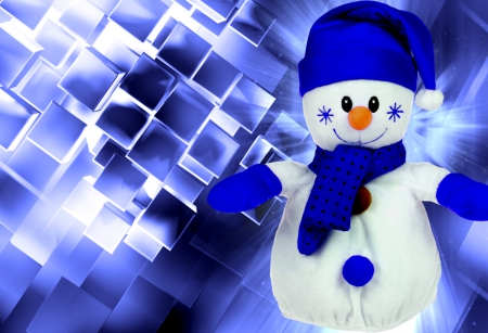 Smiling snowman - snowman, background, smiling, winter, christmas, pretty, blue, beautiful, holiday