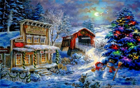 villlage ready for christmas - village, christmas, scene, beautiful