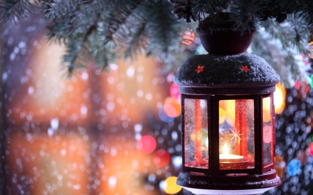 Winter Light - winter, candle, lantern, snow