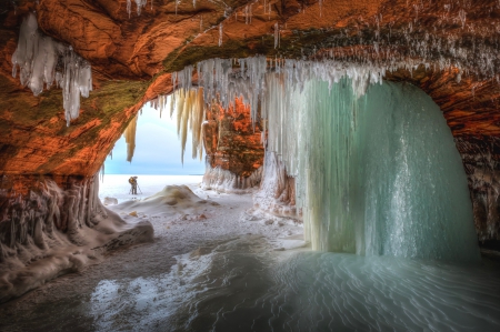 Ice Cave - cave, stalactites, geology, winter, beautiful, ice, frozen, photographer, Lake Superior