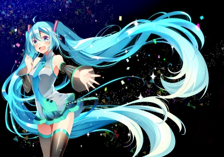 ~Hatsune Miku~ - hatsune miku, skirt, long hair, ponytails, blue hair, vocaloid, anime, tie, aqua eyes