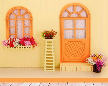 Home Style - home, flowers, window, door