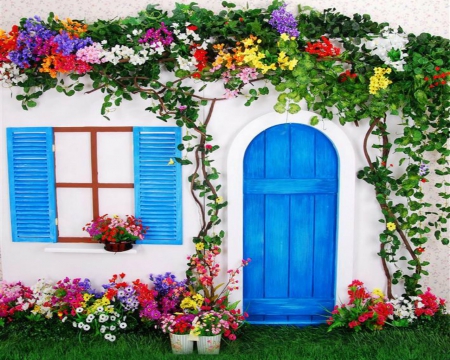 Home Style - flowers, style, door, vines, window, home