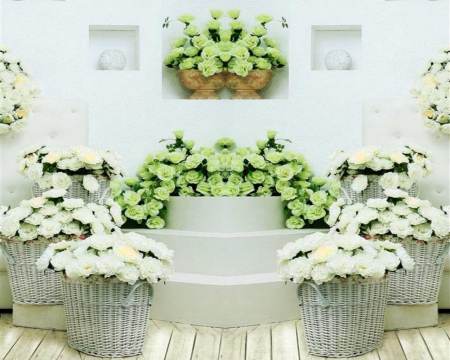 Basket of Flowers - flowers, white, basket, bloom