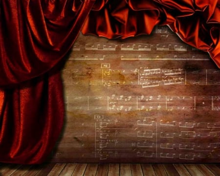 Wall of Musical Notes - curtain, music, notes, wall