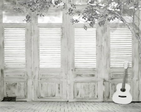 White Guitar - white, room, style, guitar