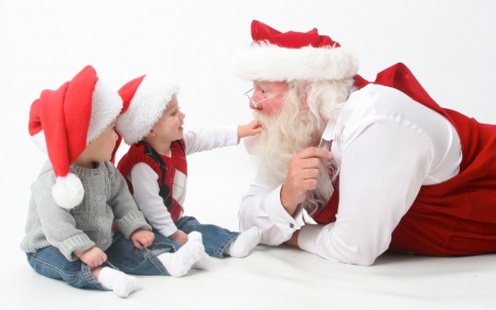 Children touching Santa's Beard - christmas, abstract, santa, photography, santa hats, children