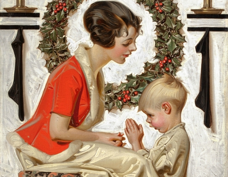 Vintage Christmas - christmas, abstract, mother and child, vintage, 3d and cg