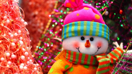 Colorful Snowman - glitter, snowman, hat, winter, toy, decoration, christmas