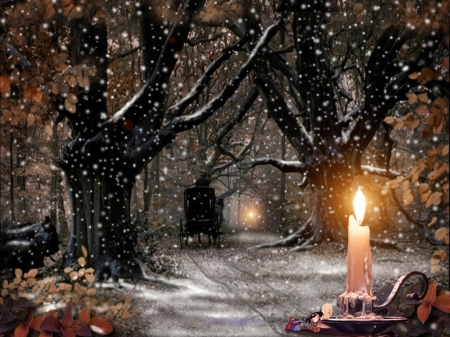 COUNTRY SNOW - SNOW, WALLPAPER, CANDLE, COUNTRY, LIGHT