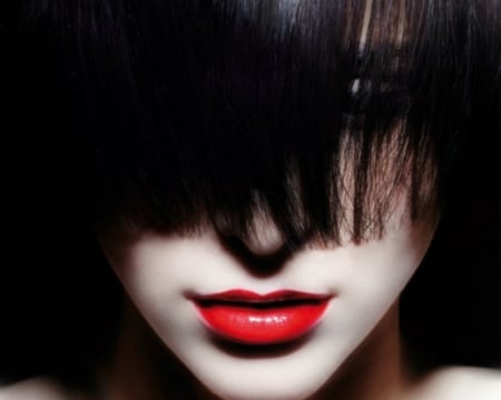 Mysterious Woman - lips, dark, hair, woman