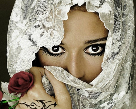 Pretty Eyes - woman, lace, veil, eyes